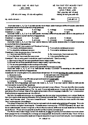Đề thi thử Tốt nghiệp THPT môn Tiếng Anh - Mã đề 315 - Năm học 2020-2021 - Sở giáo dục và đào tạo Bắc Ninh (Có đáp án)